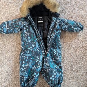 Reima Floral Snowsuit with Faux Fur Hood